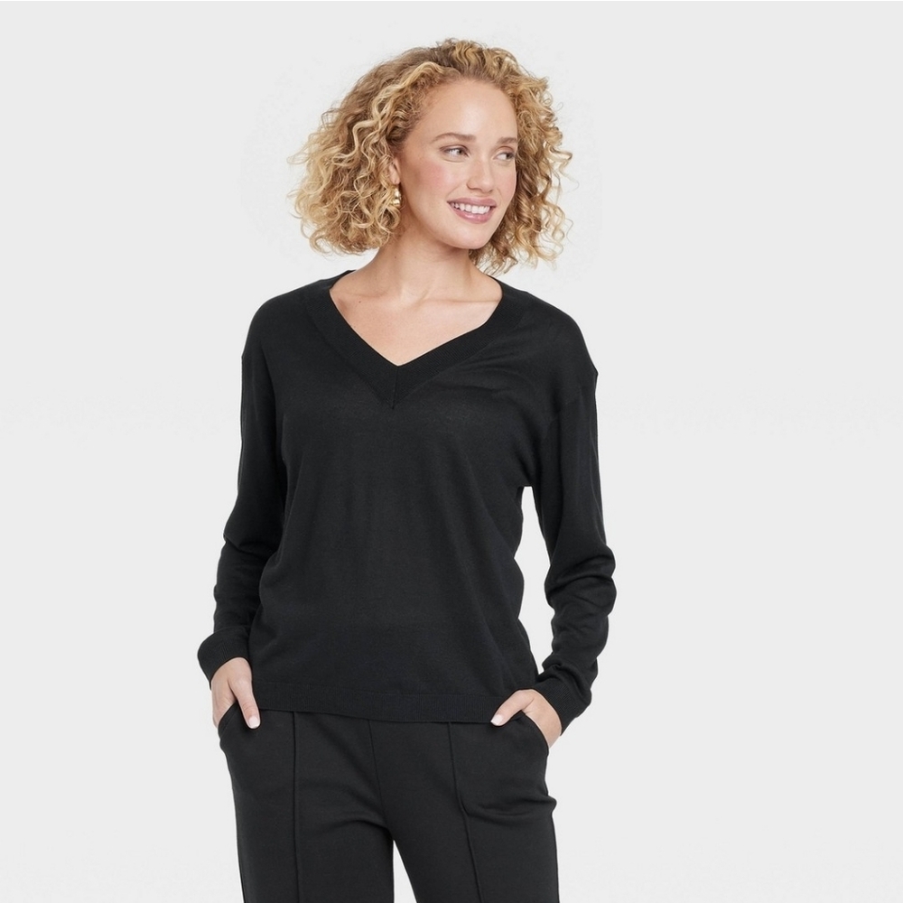 A New Day Fine Gauge V-neck Pullover Sweater Black Size 2X NWT!